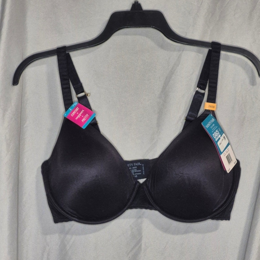 Vanity Fair Effortless Underwire Bra 38DD Midnight Black Memory Foam 78165 NEW